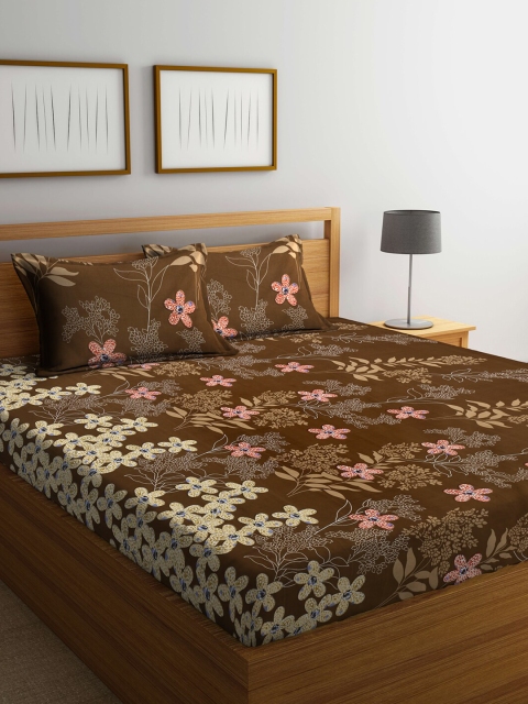 

Arrabi Brown & White Floral 300 TC King Bedsheet With 2 Pillow Covers