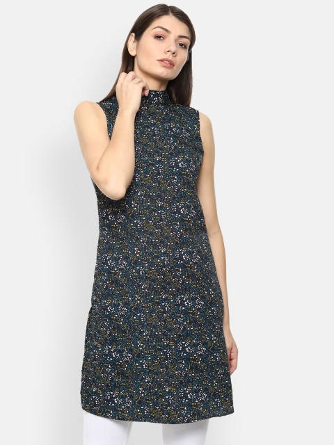 

Van Heusen Woman Navy Blue & Turquoise Blue High Neck Printed Tunic