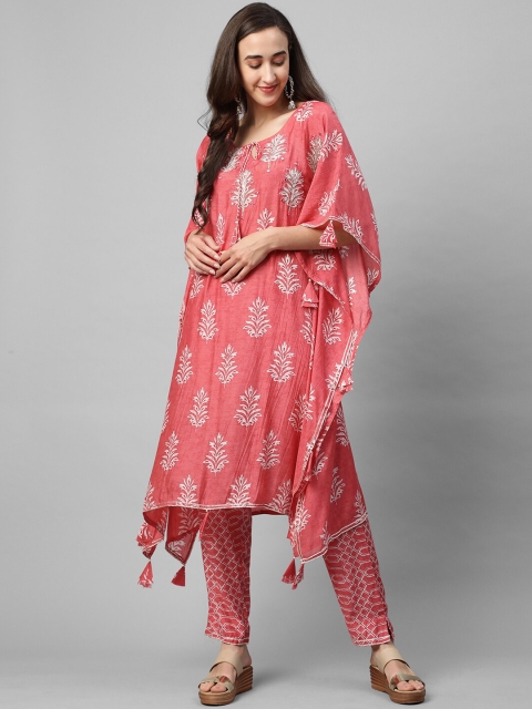

FASHOR Women Pink Ethnic Motifs Printed Regular Kurta with Trousers
