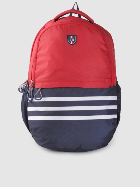 

Tommy Hilfiger Unisex Red & Navy Blue Colourblocked Backpack with Raincover