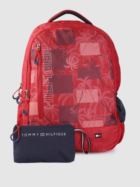 

Tommy Hilfiger Unisex Red & Navy Blue Brand Logo 16 Inch Laptop Backpack with Pouch