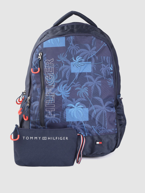 

Tommy Hilfiger Unisex Navy Blue & White Brand Logo 16 Inch Laptop Backpack with Pouch