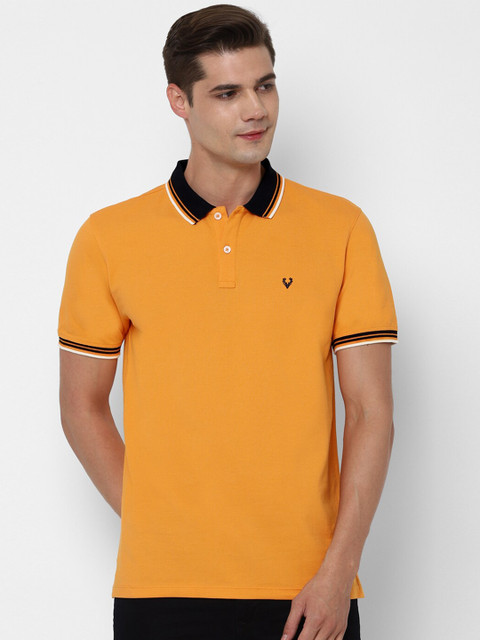

Allen Solly Men Orange Black Colourblocked Polo Collar Pure Cotton T-shirt