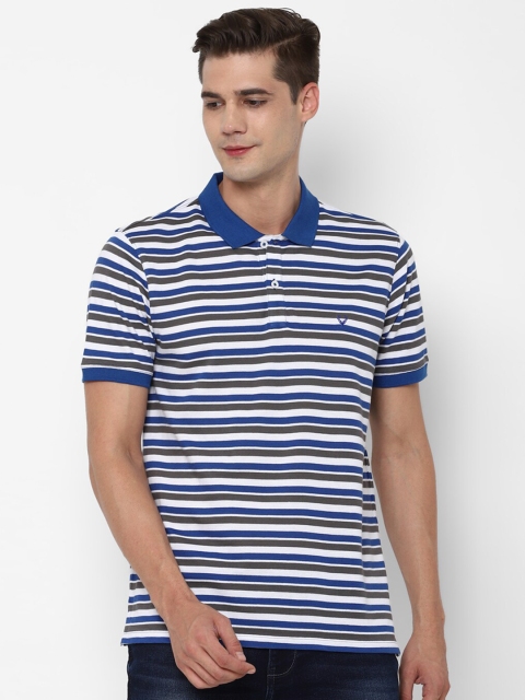 

Allen Solly Men Blue Charcoal Striped Polo Collar Pure Cotton T-shirt
