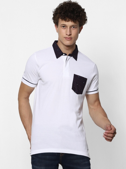 

MARCA Disati Men White Polo Collar Pockets T-shirt