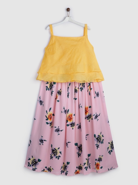 

YK Girls Yellow & Pink Ready to Wear Lehenga Set