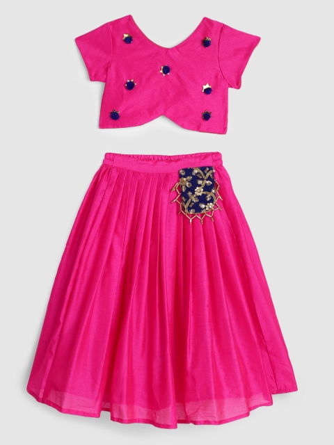 

YK Girls Pink Embellished Ready to Wear Lehenga Set