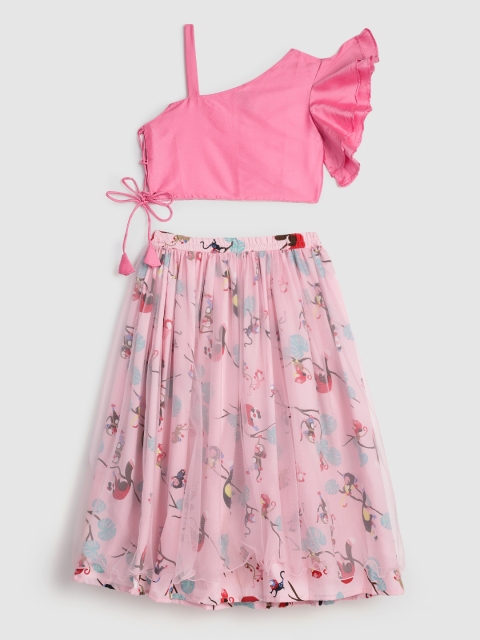 

YK Girls Pink Ready to Wear Lehenga Set