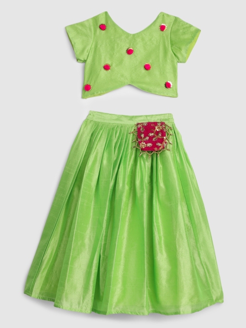 

YK Girls Green Embellished Ready to Wear Lehenga Set