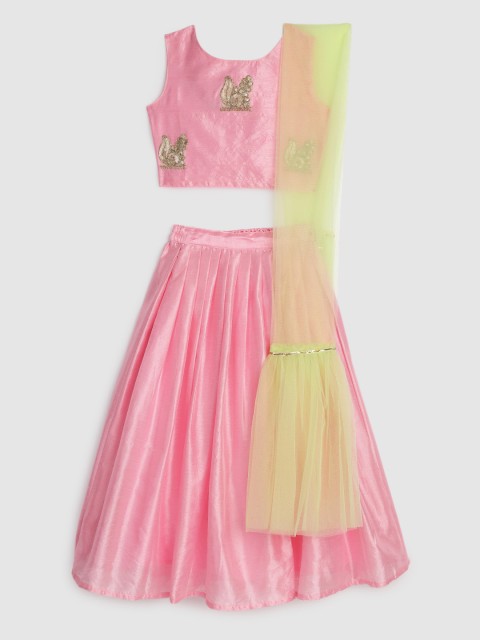 

YK Girls Pink Sequinned Ready to Wear Lehenga Set