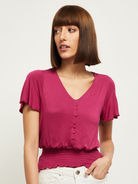 

max Women Fuchsia Pink Smocked Blouson Top
