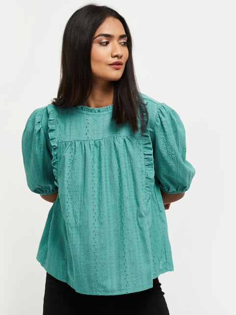 

max Teal Blue Self Design A-Line Top