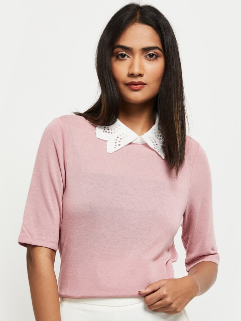 

max Pink & White Peter Pan Collar Longline Top