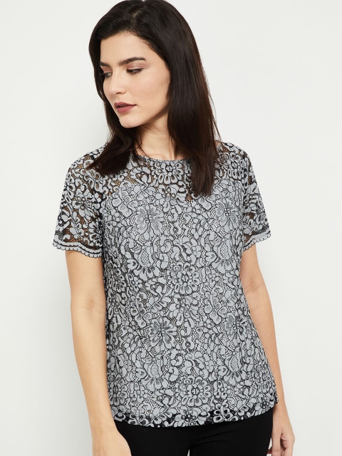 

max Grey & Black Floral Lace Top