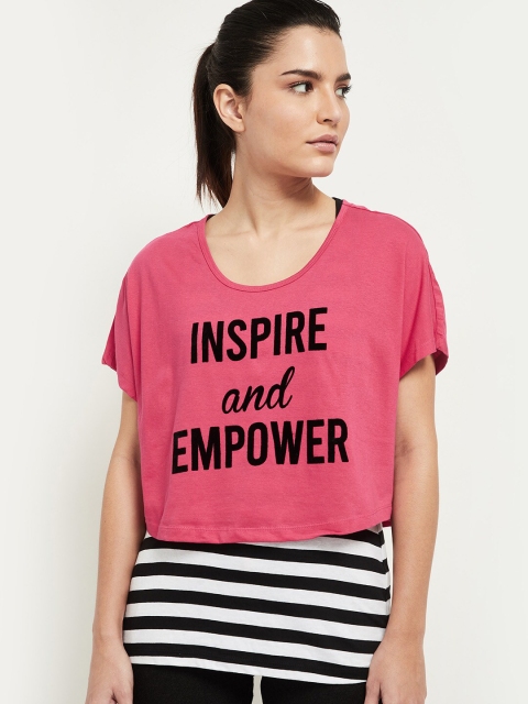 

max Fuchsia & Black Typography Printed Crop Top