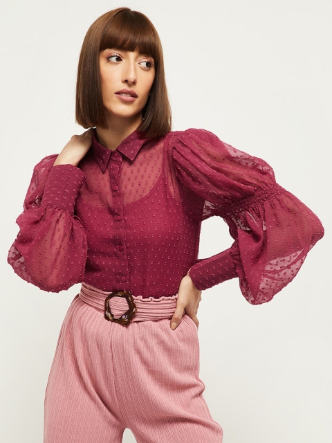 

max Magenta Self Design Shirt Style Top