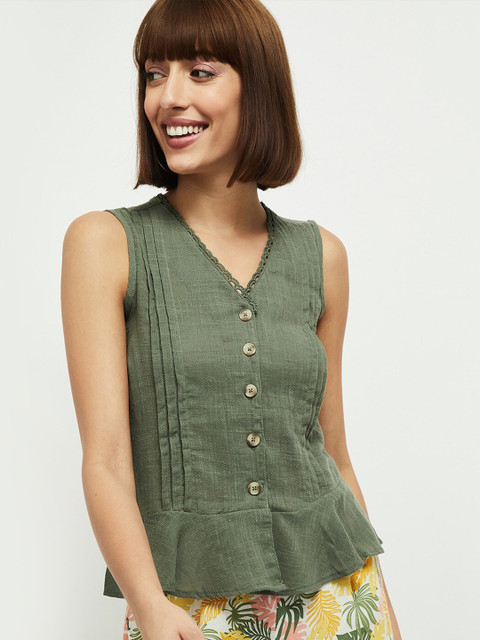 

max Green Solid A-Line Top
