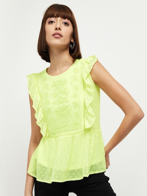 

max Lime Green Embroidered A-Line Top