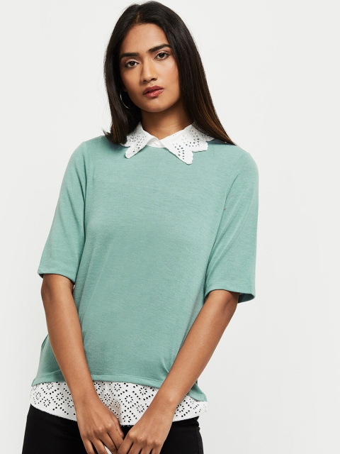 

max Green & White Peter Pan Collar Top