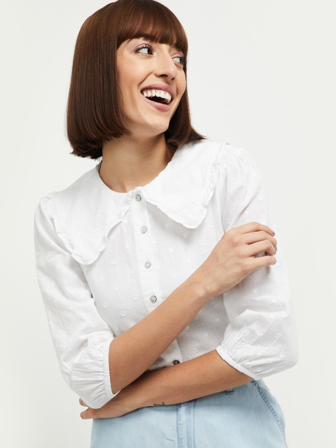 

max Cream-Coloured Self Design Peter Pan Collar Shirt Style Top
