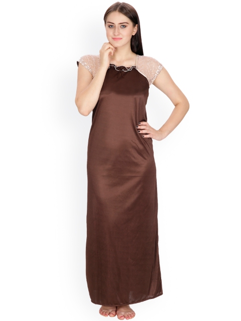 

Klamotten Brown Satin Lace Maxi Nightdress 10B