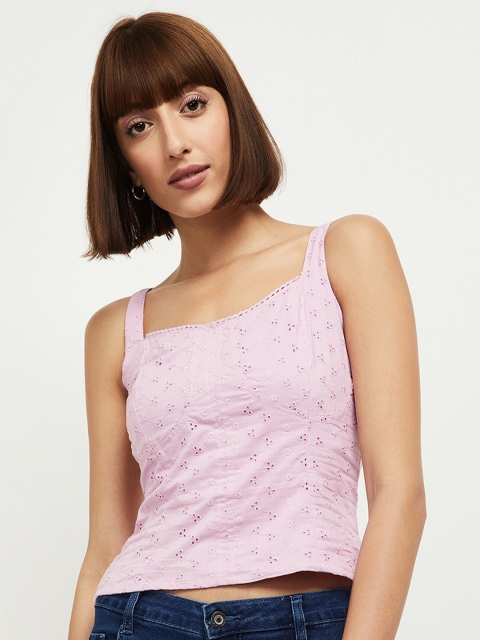 

max Purple Self Design Fitted Top