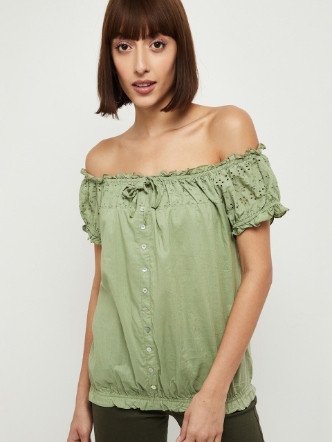 

max Green Off-Shoulder Bardot Top