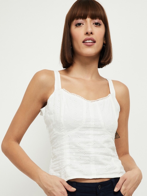 

max Cream-Coloured Self Design Cotton Fitted Top