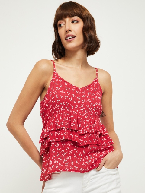 

max Red & White Floral Printed Layered A-Line Top