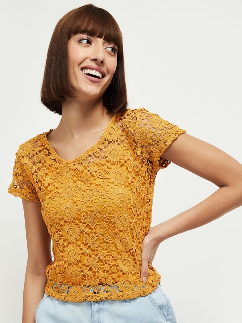 

max Yellow Self Design Top