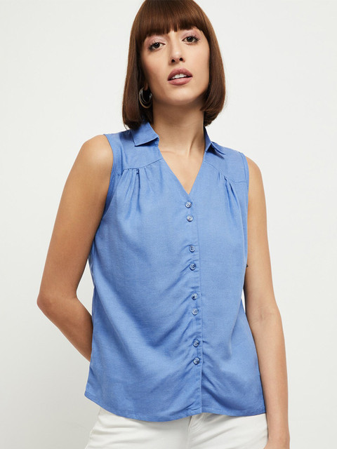 

max Blue Shirt Style Top