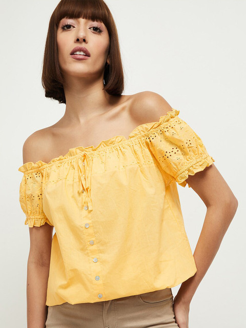 

max Yellow Off-Shoulder Bardot Cotton Top