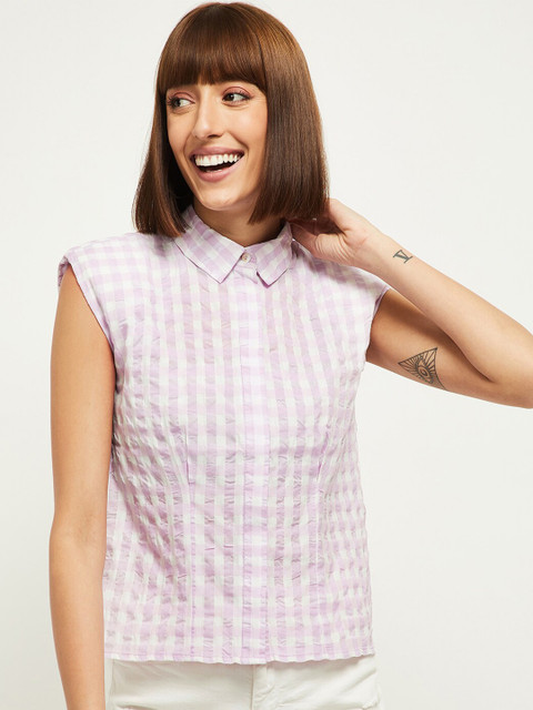 

max Purple & White Striped Shirt Style Top