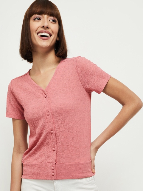 

max Rose Pink Self Design Regular Top