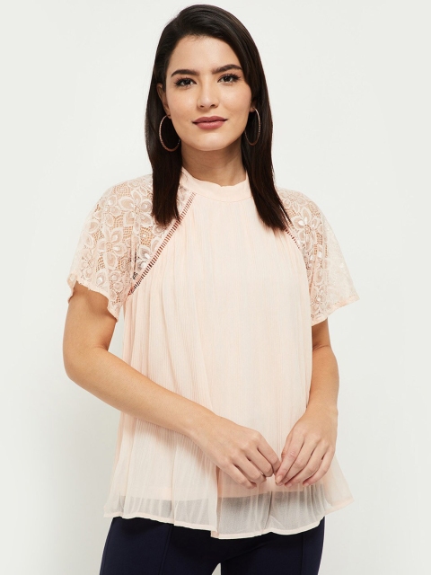 

max Peach-Coloured Lace Inserts A-Line Top