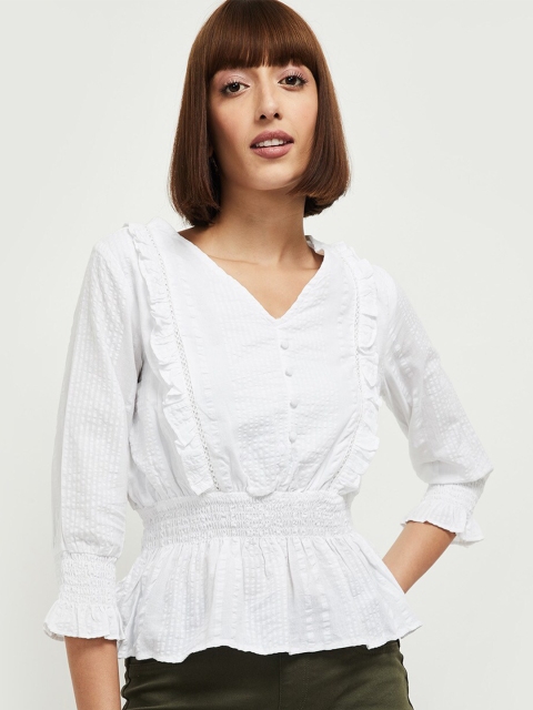 

max Cream-Coloured Striped Cotton Peplum Top