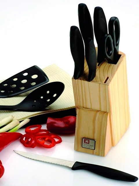 

Richardson Sheffield Set Of 6 Brown & Black Cuisine Stainless Steel Knife Block