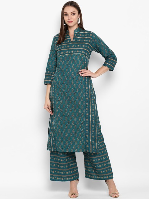 

ZOEYAMS Women Teal & pacific Geometric Printed Kurta