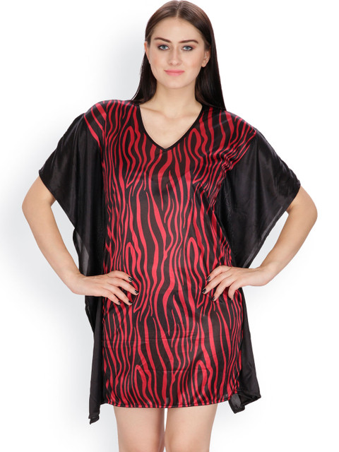 

Klamotten Red & Black Printed Satin Nightdress 231M6