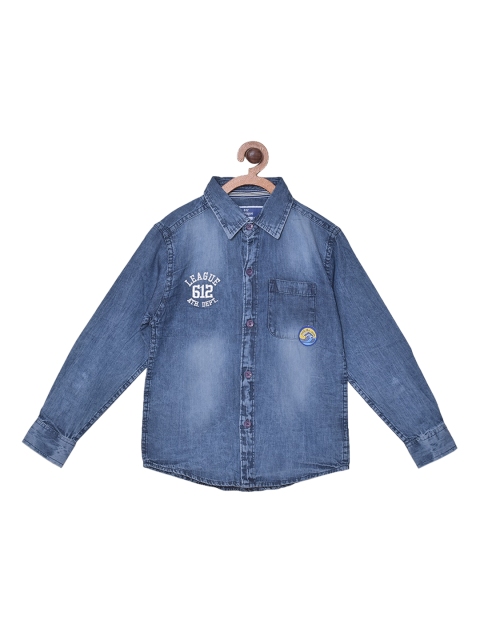 

612 league Boys Blue Denim Faded Casual Shirt