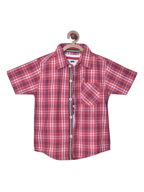 

612 league Boys Red Tartan Checked Casual Shirt With White Printed T-Shirt
