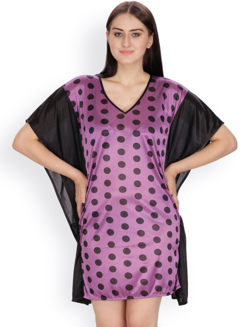 

Klamotten Purple & Black Polka Dot Print Satin Nightdress 231P7