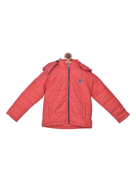 

612 league Boys Red Padded Jacket with Patchwork