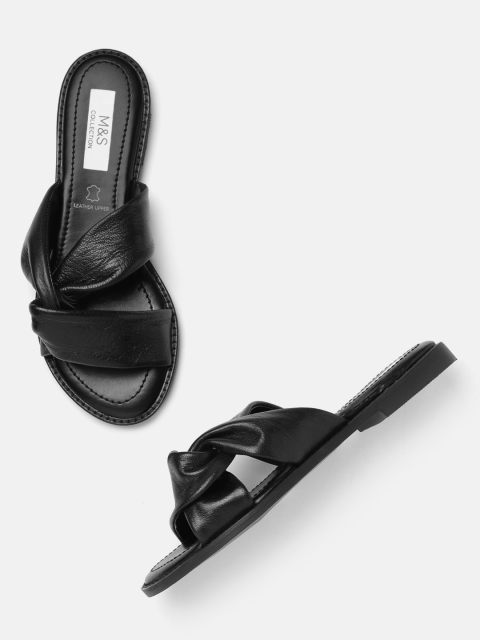 

Marks & Spencer Women Black Solid Leather Open Toe Flats