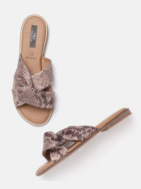 

Marks & Spencer Women Mauve Animal Printed Leather Open Toe Flats
