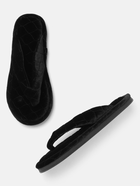 

Marks & Spencer Women Black Velvet Finish Quilted Thong Flip-Flops