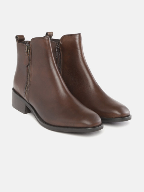 

Marks & Spencer Women Coffee Brown Solid Leather Mid-Top Flat Boots