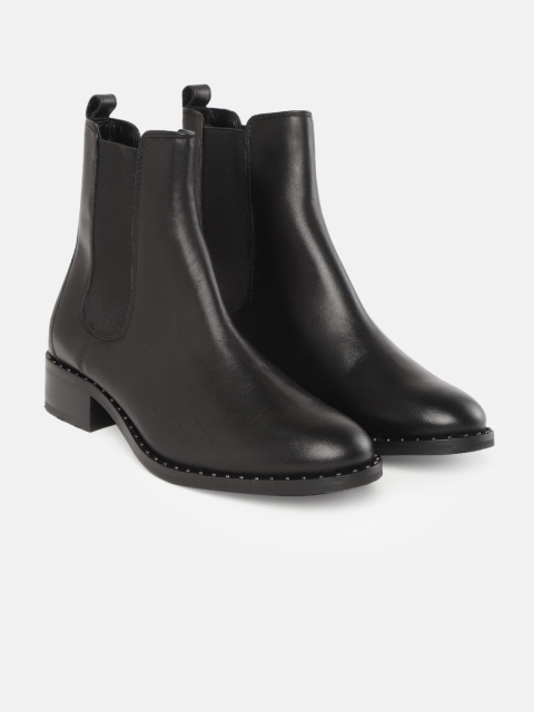 

Marks & Spencer Women Solid Black Leather Mid-Top Flat Chelsea Boots