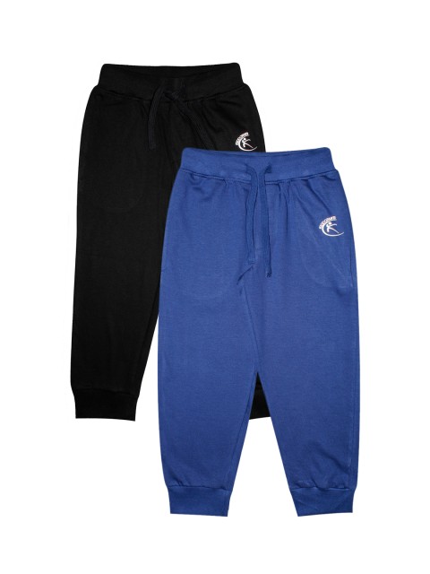 

KiddoPanti Kids Pack Of 2 Black & Blue Solid Straight-Fit Joggers