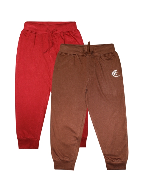 

KiddoPanti Kids Pack Of 2 Solid Pure Cotton Joggers, Coffee brown